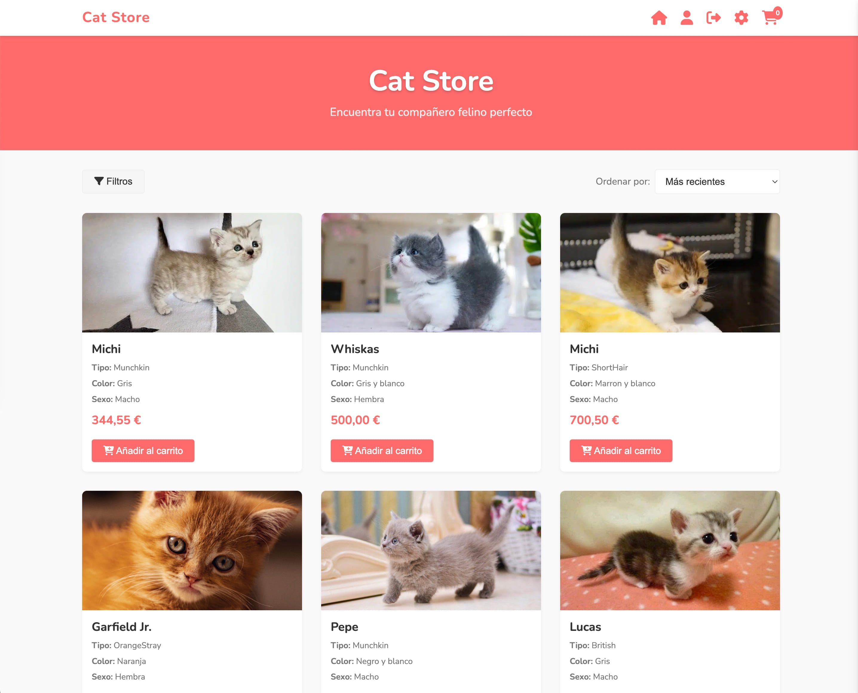 Página principal de Cat Store
