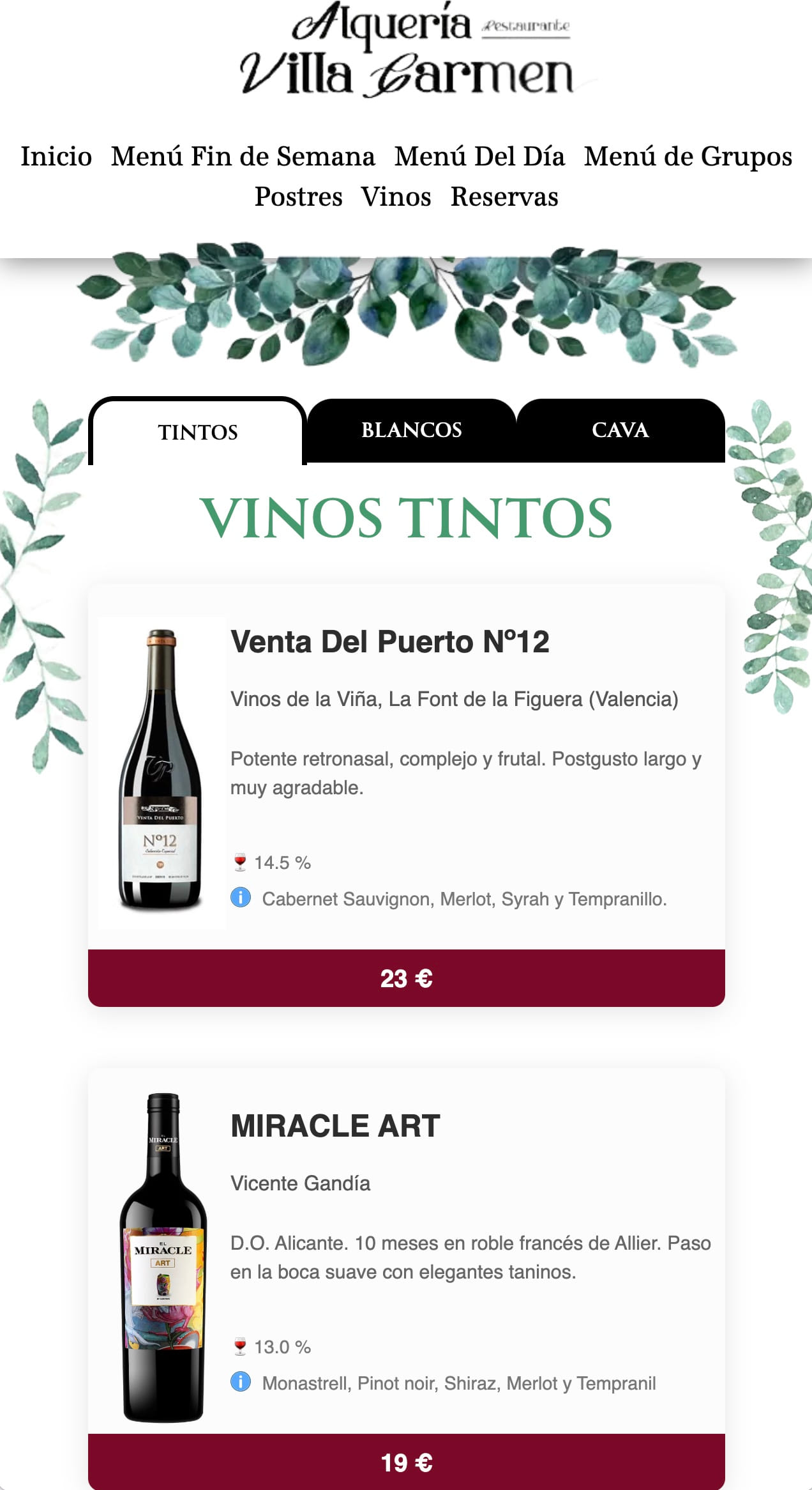 Carta de Vinos Dinámica
