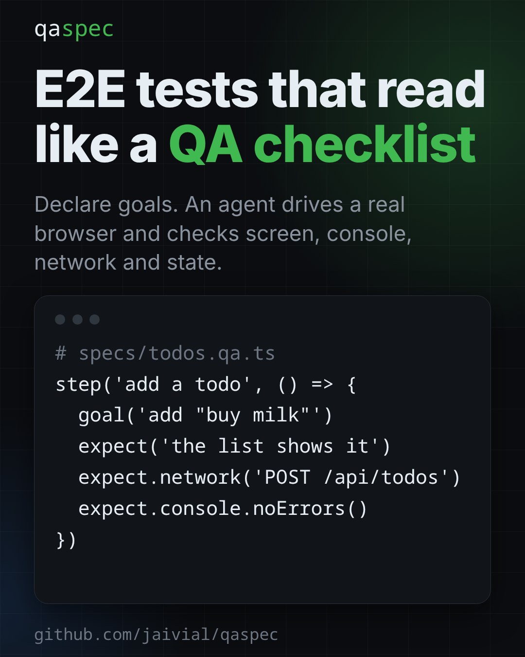 Post de Instagram: tests E2E que se leen como un checklist de QA